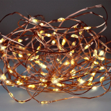  vánoční řetěz měděný, 100x mini LED, 10m, 3 x AA, teplé světlo