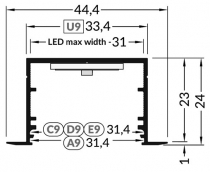 Profil pro moduly LED zapuštěné černá L: 1m hliník eloxované