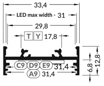 Profil pro moduly LED přisazené přírodní L: 1m hliník
