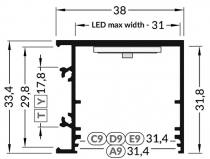 Profil pro moduly LED přisazené přírodní L: 1m hliník