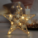 Vánoční hvězda glitter, zlatá, kovová, 14x LED, 2x AA