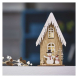 LED dekorace dřevěná – domek se sněhuláky, 28,5 cm, 2x AA, vnitřní, teplá bílá, časovač