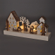 LED vánoční vesnička, 34x17cm, dřevo, 4 LED, 2x AA
