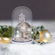  LED vánoční dekorace, zasněžená krajina s domkem, 18cm, 10x LED, 2x AAA