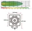 LED světlo hranaté, bílé/oranžové, 9x3W/9x1W, 117x117mm, ECE R10