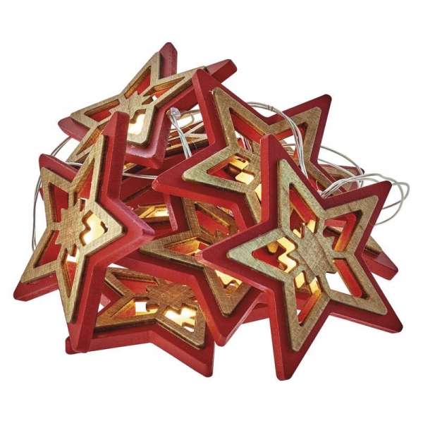 LED vánoční hvězda přír./červ., 2× AA, teplá bílá, časovač