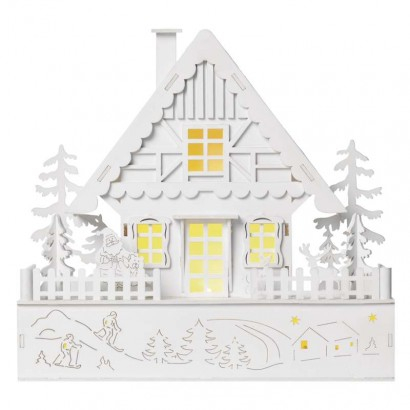 LED vánoční domek dřevěný, 28 cm, 2x AAA, vnitřní, teplá bílá, časovač