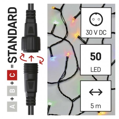 Standard LED spojovací vánoční řetěz, 5 m, venkovní i vnitřní, multicolor, časovač