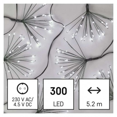 LED světelný řetěz - svítící trsy, nano, 5,2 m, vnitřní, studená bílá, časovač
