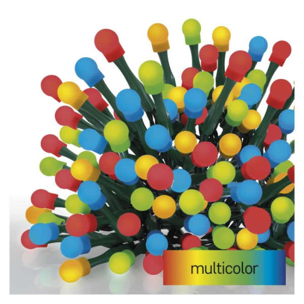 LED vánoční cherry řetěz – kuličky, 8 m, venkovní i vnitřní, multicolor, programy, časovač
