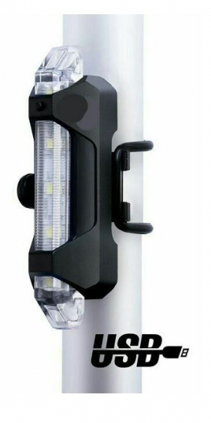 Svítilna na kolo přední, 5xLED, 15lm, USB, nabíjecí, bílá
