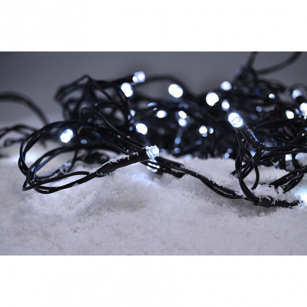LED venkovní vánoční řetěz, 50 LED, 5m, přívod 3m, 8 funkcí, časovač, IP44, studená bílá