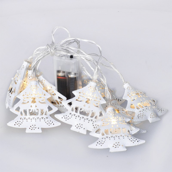 LED řetěz vánoční stromky, kovové, bílé, 10LED, 1m, 2x AA, IP20 