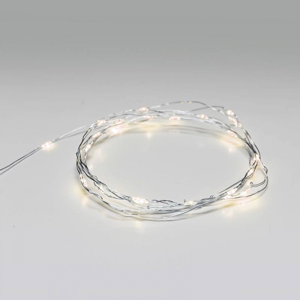 LED dekorační stříbrná girlanda 20 LED, teplá bílá barva, 2x baterie AA, 200 cm, IP20