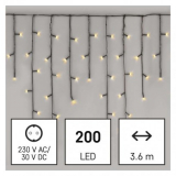 LED vánoční rampouchy, 3,6 m, venkovní i vnitřní, teplá bílá, programy