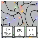 LED vánoční řetěz, 24 m, venkovní i vnitřní, multicolor, časovač