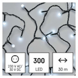 LED vánoční cherry řetěz – kuličky, 30 m, venkovní i vnitřní, studená bílá, časovač