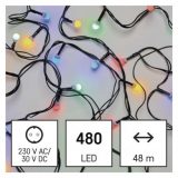 LED vánoční cherry řetěz – kuličky, 48 m, venkovní i vnitřní, multicolor, časovač